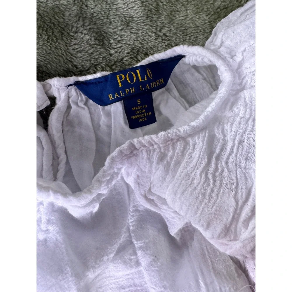 Polo Ralph Lauren Gauze Blouse Kids Size‎ 5 White Excellent Pink Ric Rac Trim